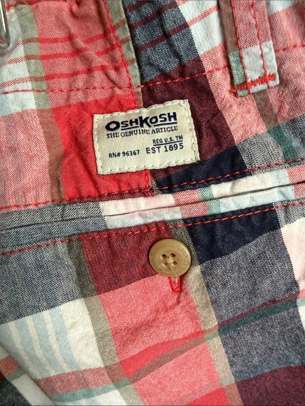 OshKosh B’gosh Plaid Shorts Boys Size 7 Red Blue Madras Cotton